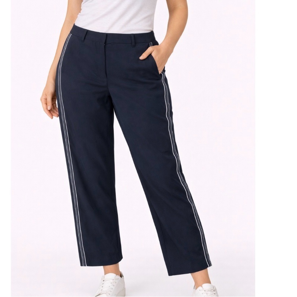 Aritzia Wilfred Pants Womens Black white stripe High Waist Crepe Jallade SZ 10